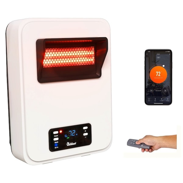 Dr Infrared Heater White 1500W Wall Hung or Wall Mount Electric Space Heater Dual System w/WiFi and RC DR-908W - main